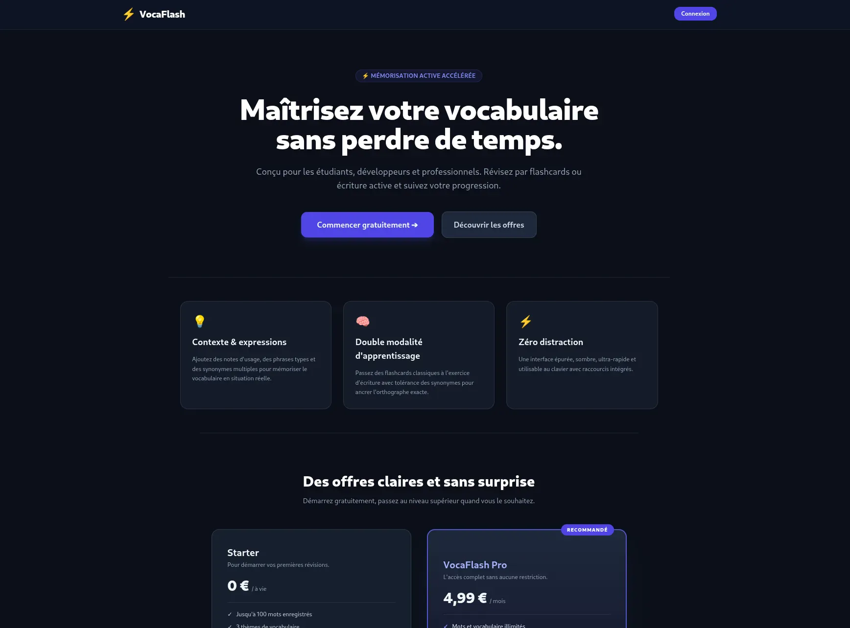 Aperçu Vocaflash — Application web de révision développée par 1nformax